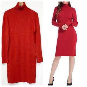 Minimalist Turtleneck Bodycon Sweater Dress Womens XL Red Mobwife Corporate Knit